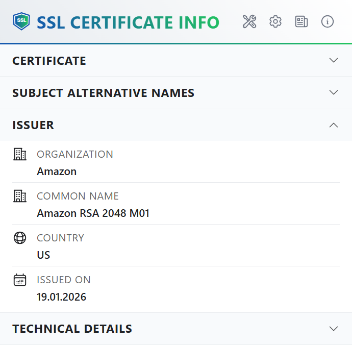 Extension popup with Issuer section expanded